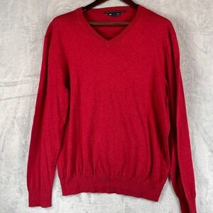 GAP Mens XL Red V Neck Sweater 100% Cotton Classic Solid Knit Pullover Preppy